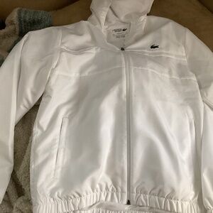 Lacoste Sport Regular Fit White Windbreaker with Hood Size Large